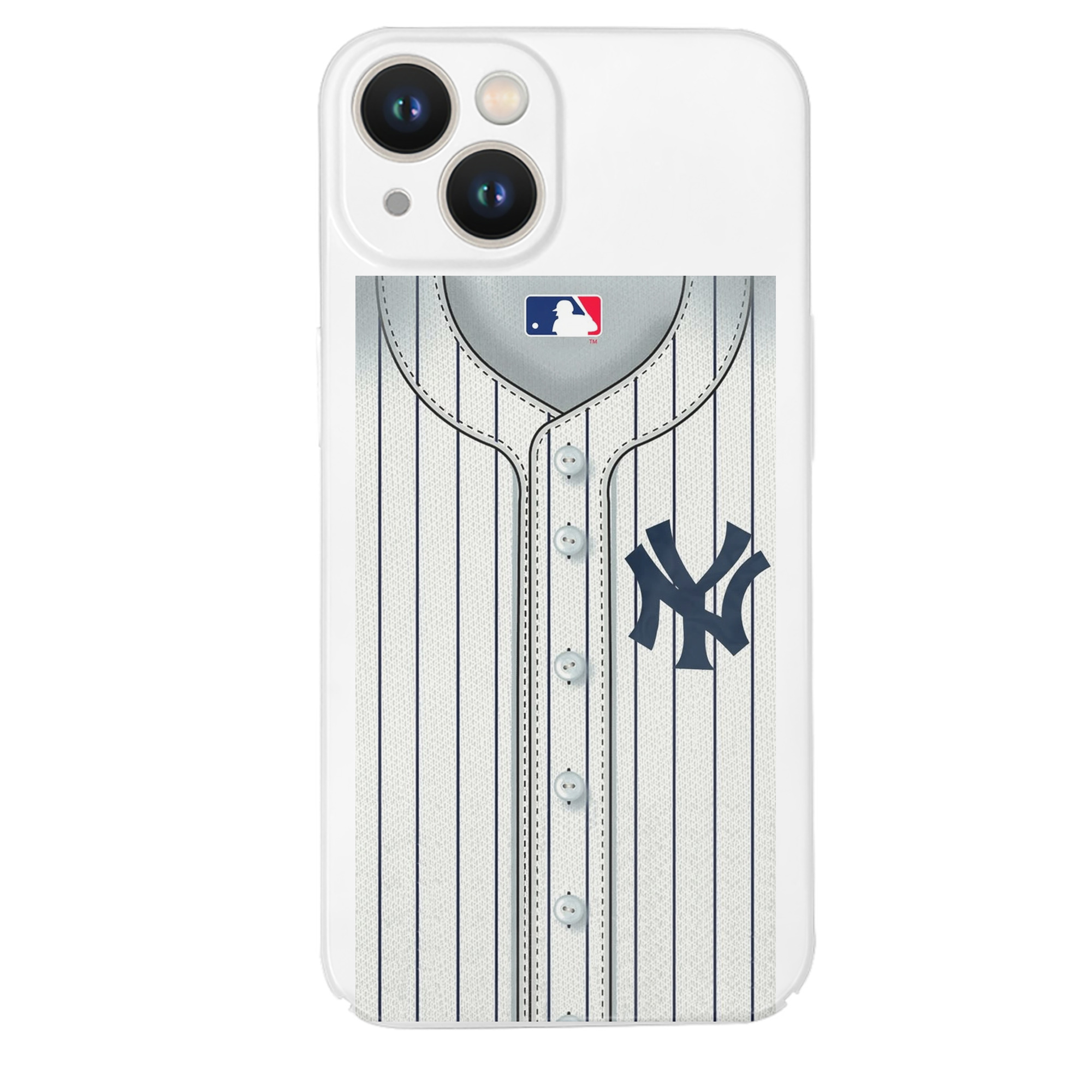 New York Yankees Pinstripe Jersey Background IPhone 14 Series Full-Cover Hard Case – Shockproof With Raised Camera Protection – Precise Cutouts, Wireless Charging Compatible – Durable, Anti-Yellowing, Easy To Clean